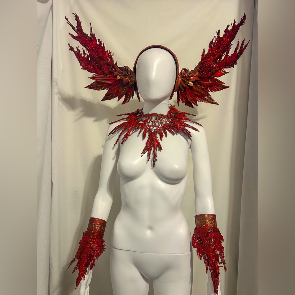 Fantasy Red Fire Headpiece Halloween Costume Set Festival Fantasy Cosplay LARP